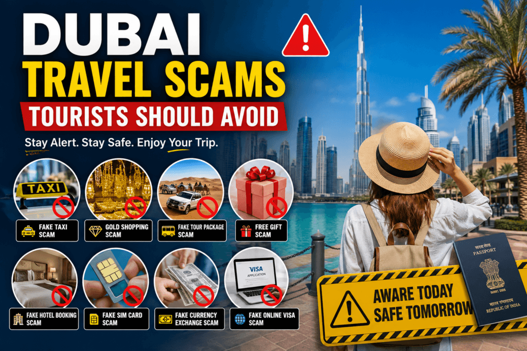 Dubai Travel Scams guide showing common tourist scams to avoid in Dubai