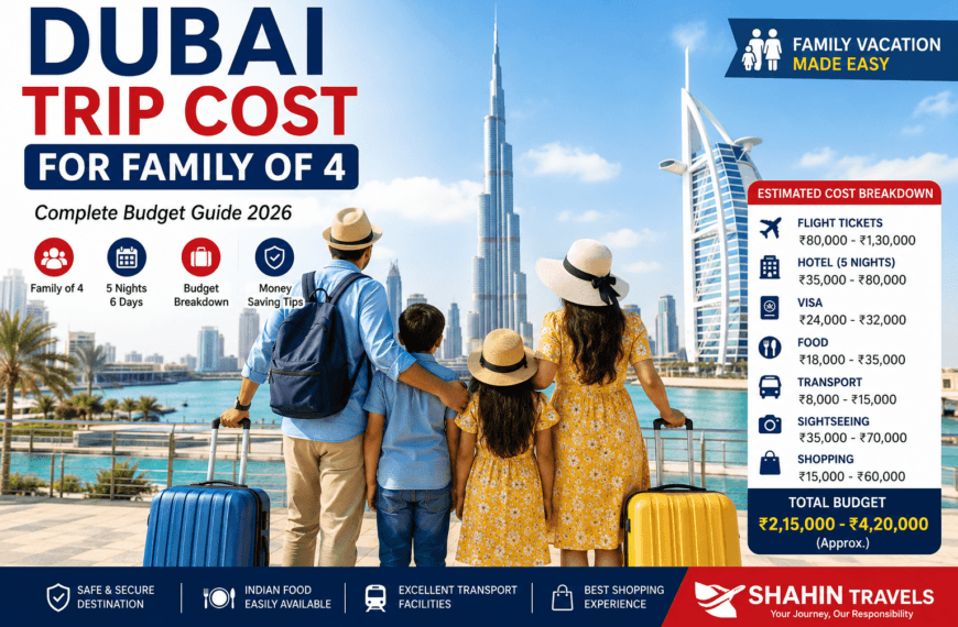 Dubai Family Trip Cost for Indian family of 4 including flight, hotel, visa, food, transport and sightseeing expenses in 2026.